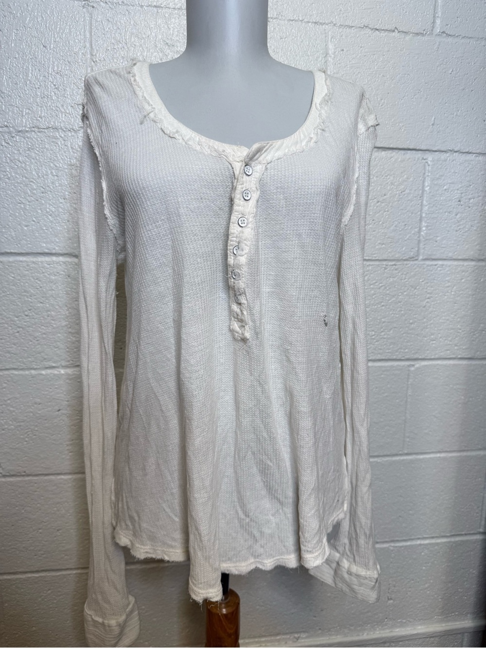 We The Free Off-White Waffle Henley Long Sleeve Top